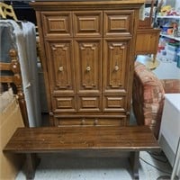 Vintage Armoire & Wood Bench