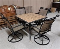 Ceramic Tile Top Patio Table, 4 Swivel Chairs