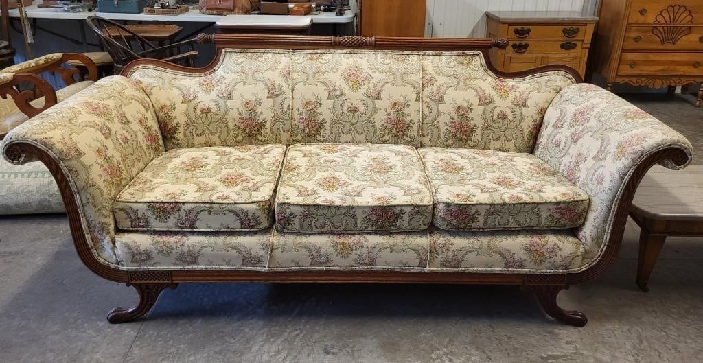 Antique 84" Duncan Phyfe Style Mahogany Sofa