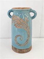 EARTHWARE JUG - SEAHORSE MOTIF - 12" H X 6.25" DIA