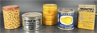 5 Antique Cans Peanut Butter, Old Mamouth, Wayne