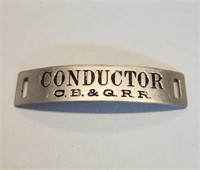 CB&Q Railroad Conductor Cap Badge