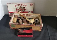 Lot of Vintage Pipes and Cigar Box