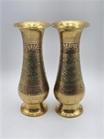 PAIR OF INDIA BRASS VASES  - 8" TALL