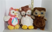 3 Vintage Plush Owls