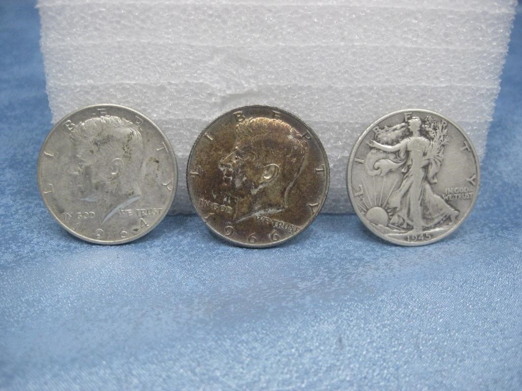 2 Kennedy & Walking Liberty Half Dollars Silver