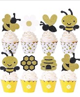 New Happy Bee Day Cupcake Toppers Wrappers for