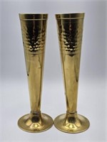 PAIR OF BRASS FLUTED VASES - BRITISH MADE-9" TALL