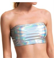 (Size S) New Victray Shiny Tube Top Sparkly Crop