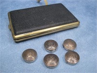Five Indian Head Cent Buttons W/Vtg Cigarette Case