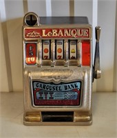 1980s Le Banque Carousel Toy Slot Machine Bank