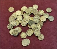 59 US Mercury Silver Dimes Coins