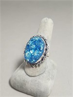 Sterling Silver Blue Druzy Quartz Ring Size 9