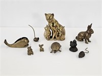 9 MOSTLY BRASS ANIMALS - TALLEST IS 7" X 5.5" WIDE