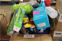 box of asst USED/DAMAGED cleaning supplies