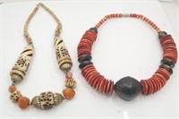 2 AFRICAN STYLE LARGE BEAD NECKLACES