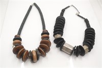 2 AFRICAN STYLE BLACK LARGE BEAD NECKLACES