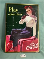 Coke play refreshed single sided tin sign