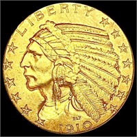 1910-D $5 Gold Half Eagle CLOSELY UNCIRCULATED