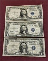 THREE 1935 US $1 Silver Certificates