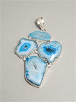 Sterling 925 Silver Blue Agate Pendant- Maximalist
