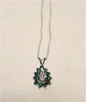 14K White Gold & Emerald 17" Necklace