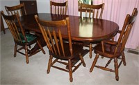Vintage Ethan Allen Oak 6 Chair Dining Table