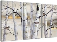 Tree and Bird Wall Art  3 Piece Canvas  10x20in