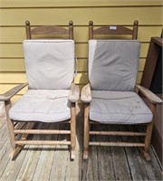 2 Wooden Outdoor Rocking Chairs w/ Cushions