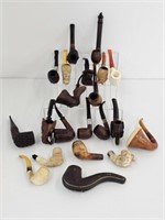 21 ASSORTED PIPES - HAND CARVED, CLAY
