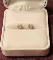 Pair 14K Gold Diamond Pierced Stud Earrings 3/4 CT