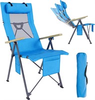 Blue Folding Chair with Wood Armrest  Recliner