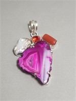 Sterling Silver Pendant- Agate/ Coral/ Shell