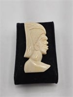 CARVED IVORY AFRICAN CAMEO BROOCH - 2.25" X 1"