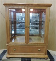LUMINATED WOODEN DISPLAY CABINET W/2 GLASS SHELVES