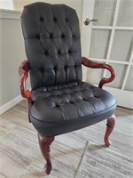 Ethan Allen Tufted Black Leather Armchair #401