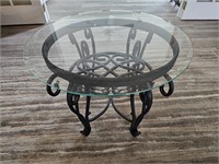 Oval Wrought Iron Glass Top End Table #403
