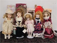 5 PORCELAIN DOLLS - TALLEST - 17" THEY HAVE STANDS
