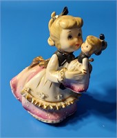 Vintage Lefton Girl in Pink w/Twin Doll Figurine