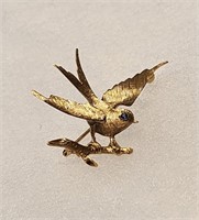 14K Gold Brooch Bird With Blue Stone Eye 5.5 G