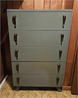 Vtg Blue 5 Drawer Dresser w/ Brass Handles