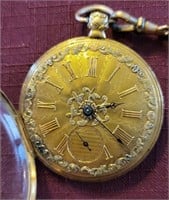 1800s 14K Gold Swiss Pocket Watch Fancy Dial Key