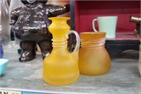 FROSTED AMBER ART GLASS PITCHER & VASE - CHIP ON