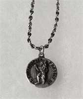 22" Sterling Silver St Christopher Medal Necklace