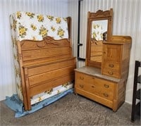 Antique Bedroom Set Bed & Marble Top Dresser