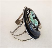 Vtg Navajo Silver Green Turquoise Cuff Bracelet MK