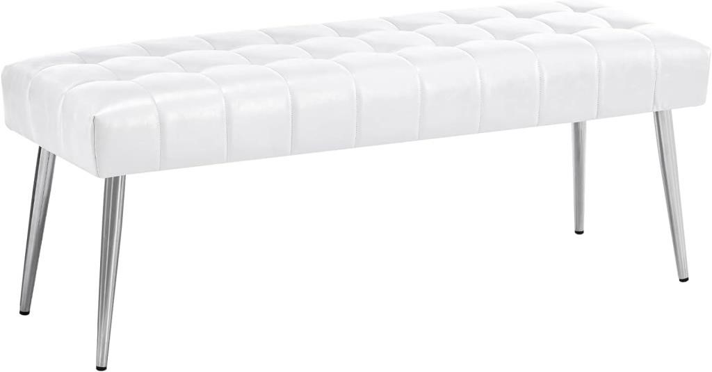 Olea White Leather Upholstered Bench, Indoor