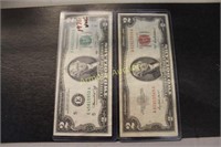2 - 2 DOLLAR NOTES - ONE RED SEAL