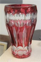 Facet Cut Glass Cranberry Red Crystal Vase