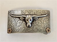 Mexican Sterling Silver & Gold Steer Head Buckle